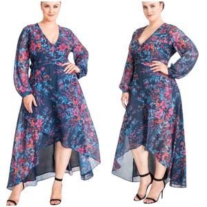 Standards & Practices NWT Carter Blue Floral Asymmetrical High Low Dress Size 2X